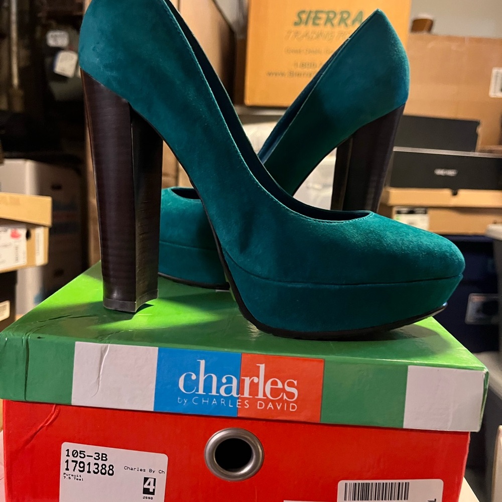 Charles David Teal Suede Heels